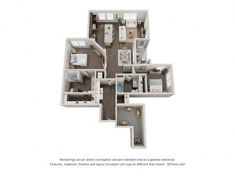 Floor plan for 2 beds, 2 baths, 1352 sqft